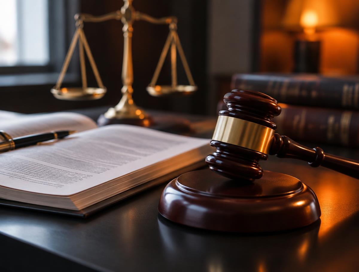 Law books, gavel and scales of justice